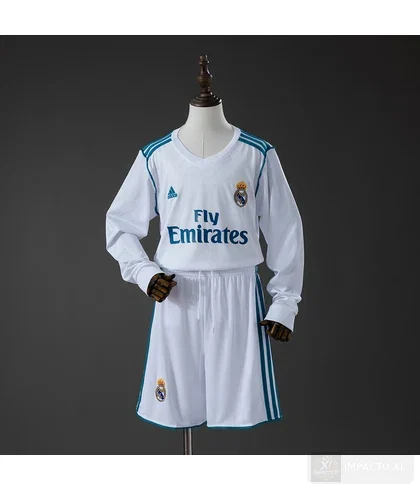 Conjunto infantil Real Madrid equipación local 2017/18 · Manga larga · Retro