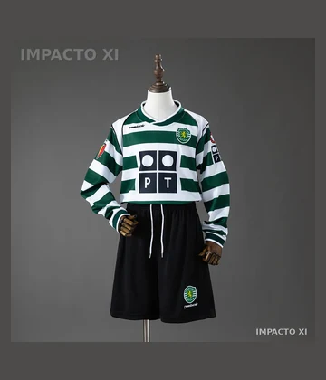 Conjunto infantil Sporting CP local 2001/02 manga larga · Retro