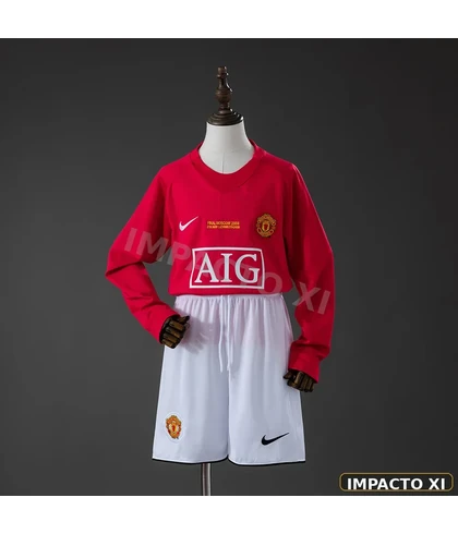 Camiseta retro Manchester United local 2007/08 niño manga larga